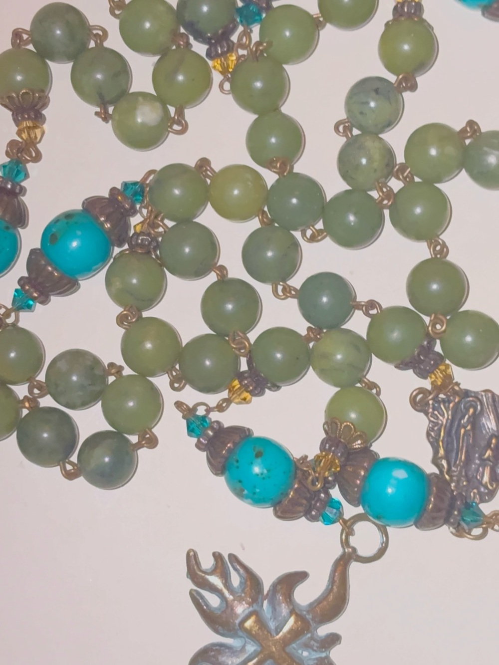 Antique rosary Green and Turquoise Beaded   Necklace - Picture 4 of 6